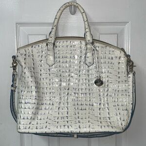 Brahmin Large Duxbury Satchel Marina La Scala Purse Bag Leather White Embossed